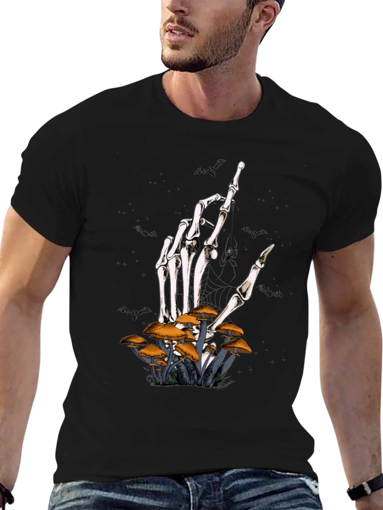 Skeleton Hand Mushroom Graphic Tee