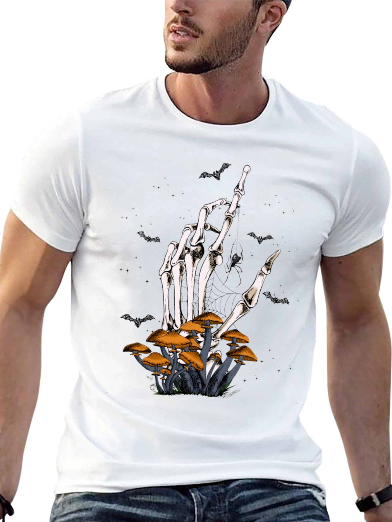 Skeleton Hand Mushroom Graphic Tee
