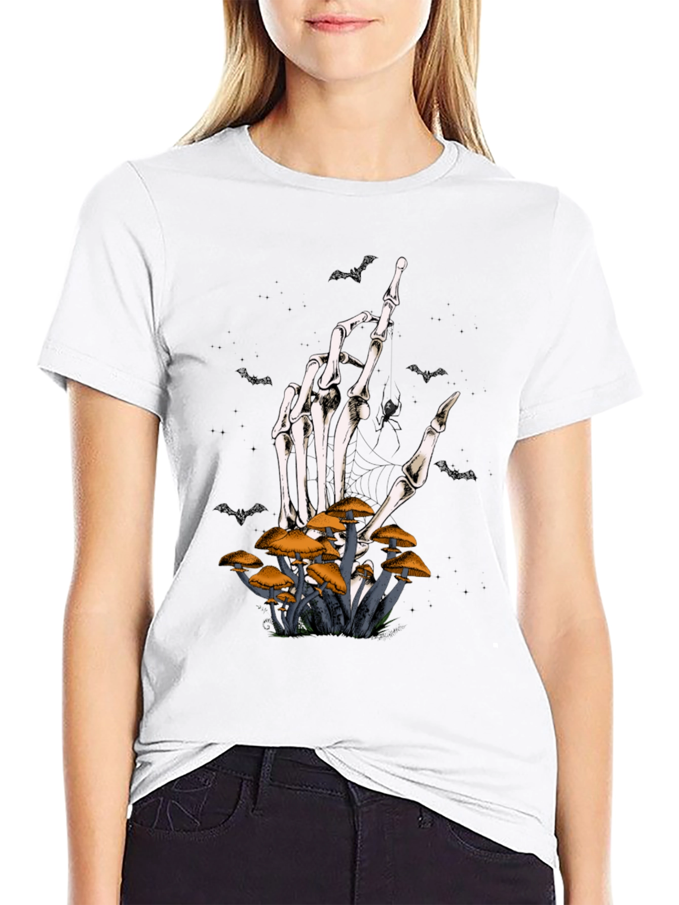 Skeleton Hand Mushroom Graphic Tee