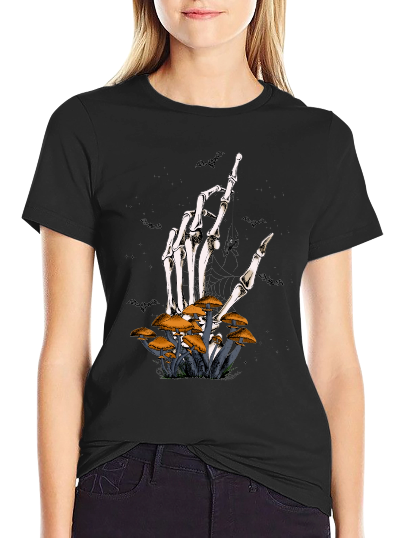 Skeleton Hand Mushroom Graphic Tee