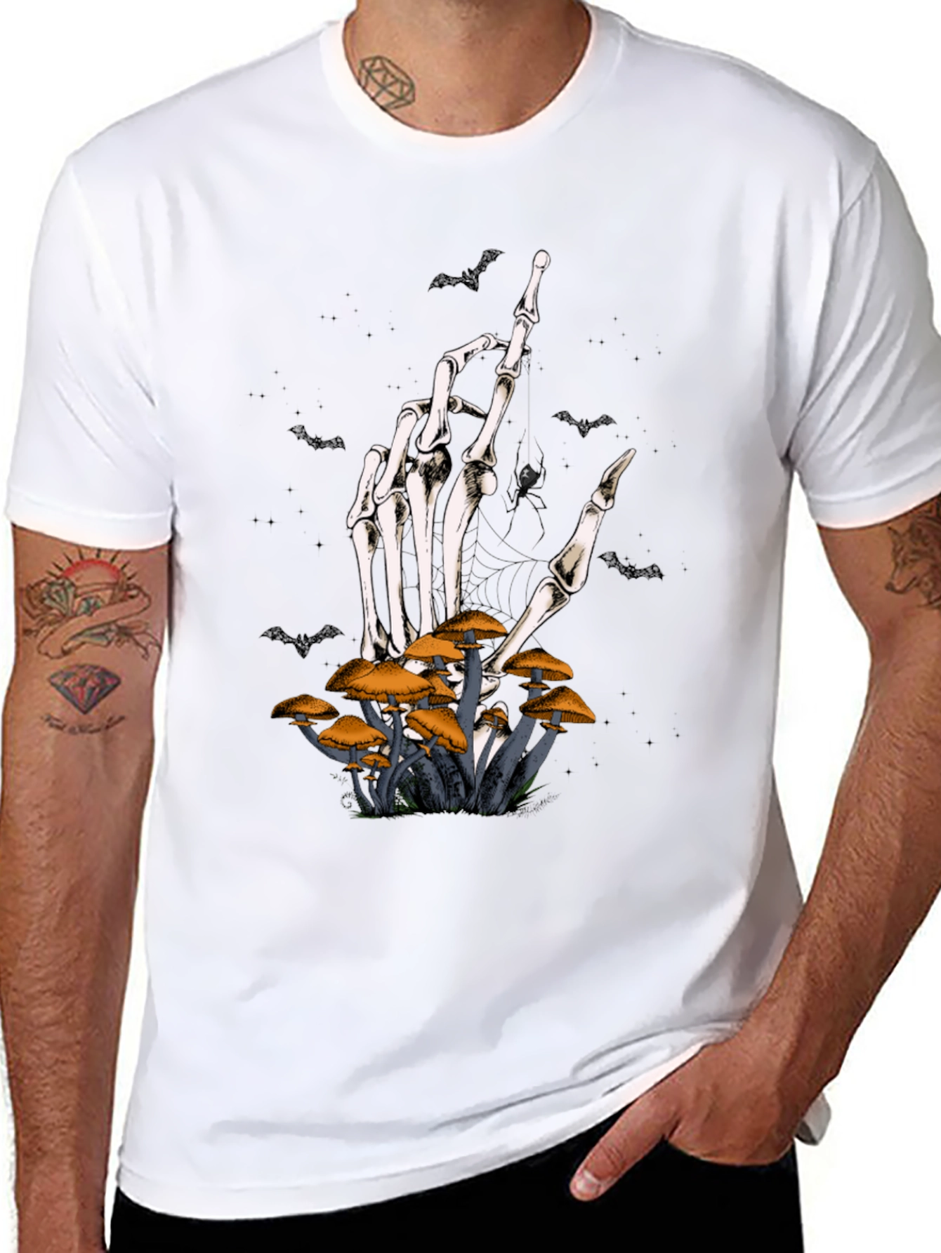 Skeleton Hand Mushroom Graphic Tee