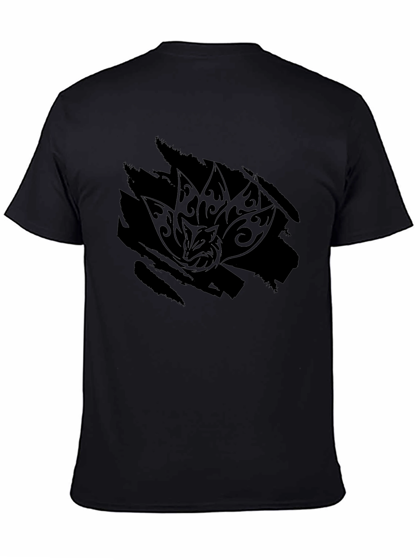 Mens Black Graphic Tee - Tribal Fox Design