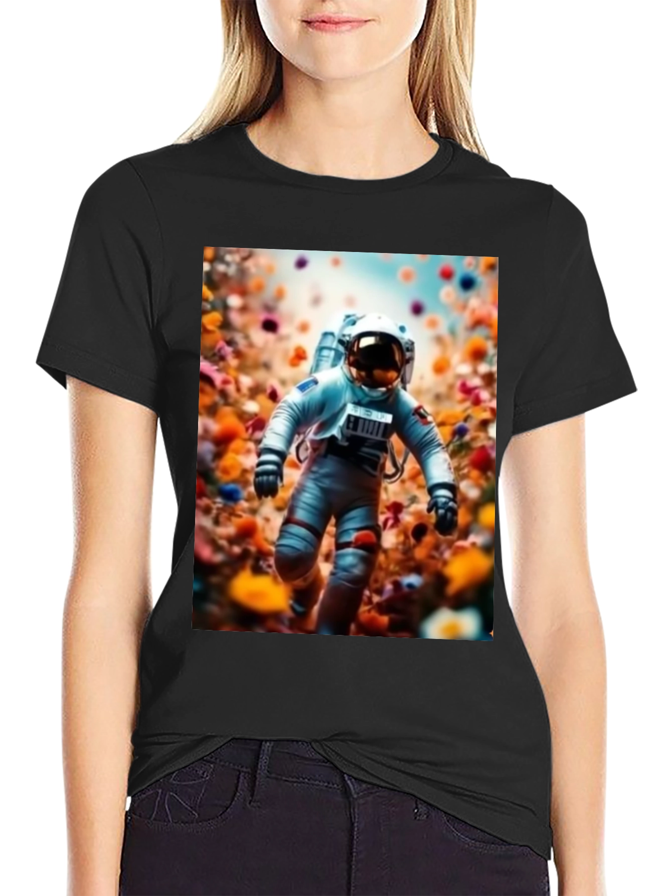 Astronaut in Flowers Graphic T-Shirt