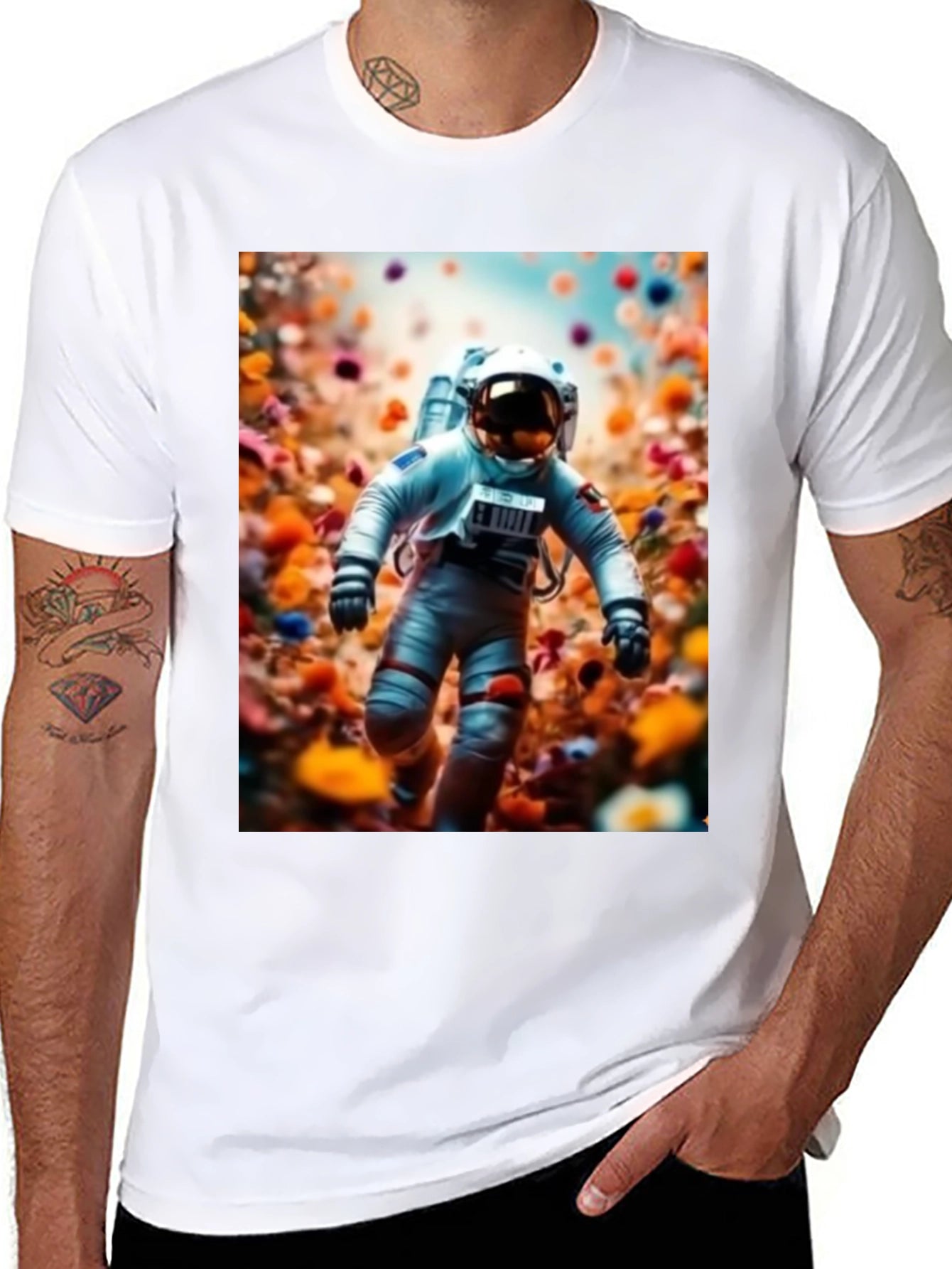 Astronaut in Flowers Graphic T-Shirt