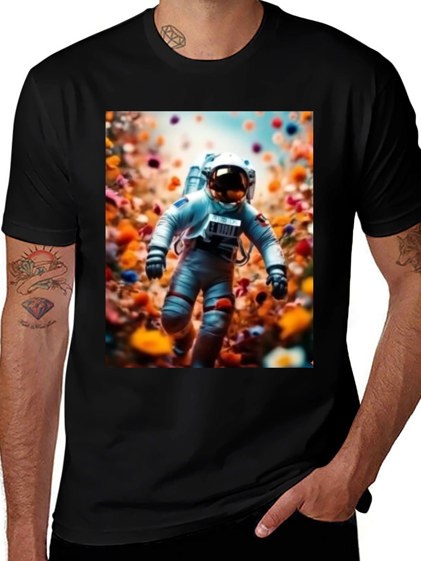 Astronaut in Flowers Graphic T-Shirt