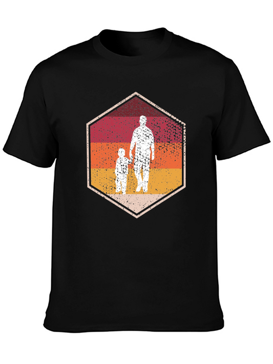 Father & Son Retro T-Shirt - Dad & Child Hexagon Design