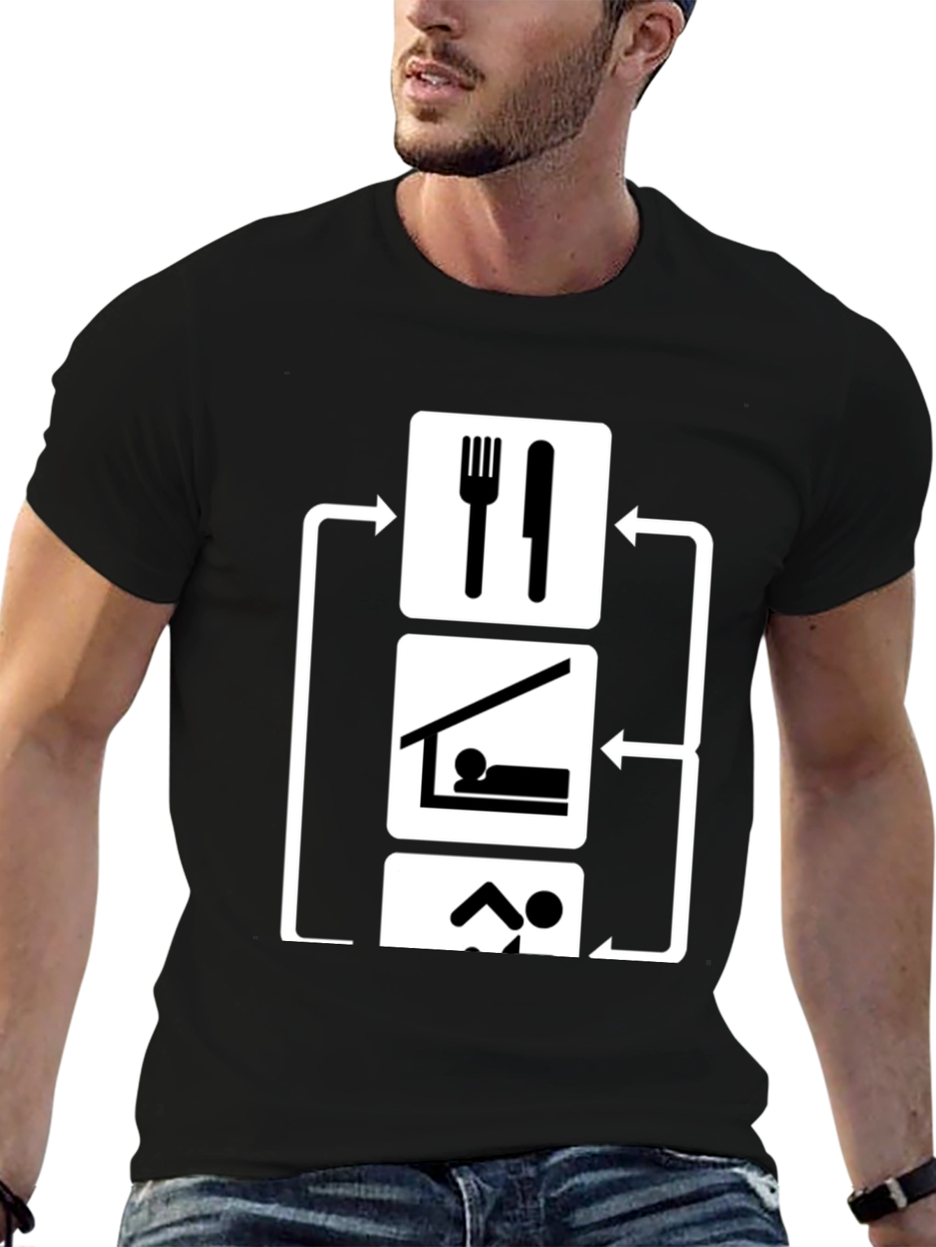 Eat Sleep Swim Repeat Black Graphic T-Shirt