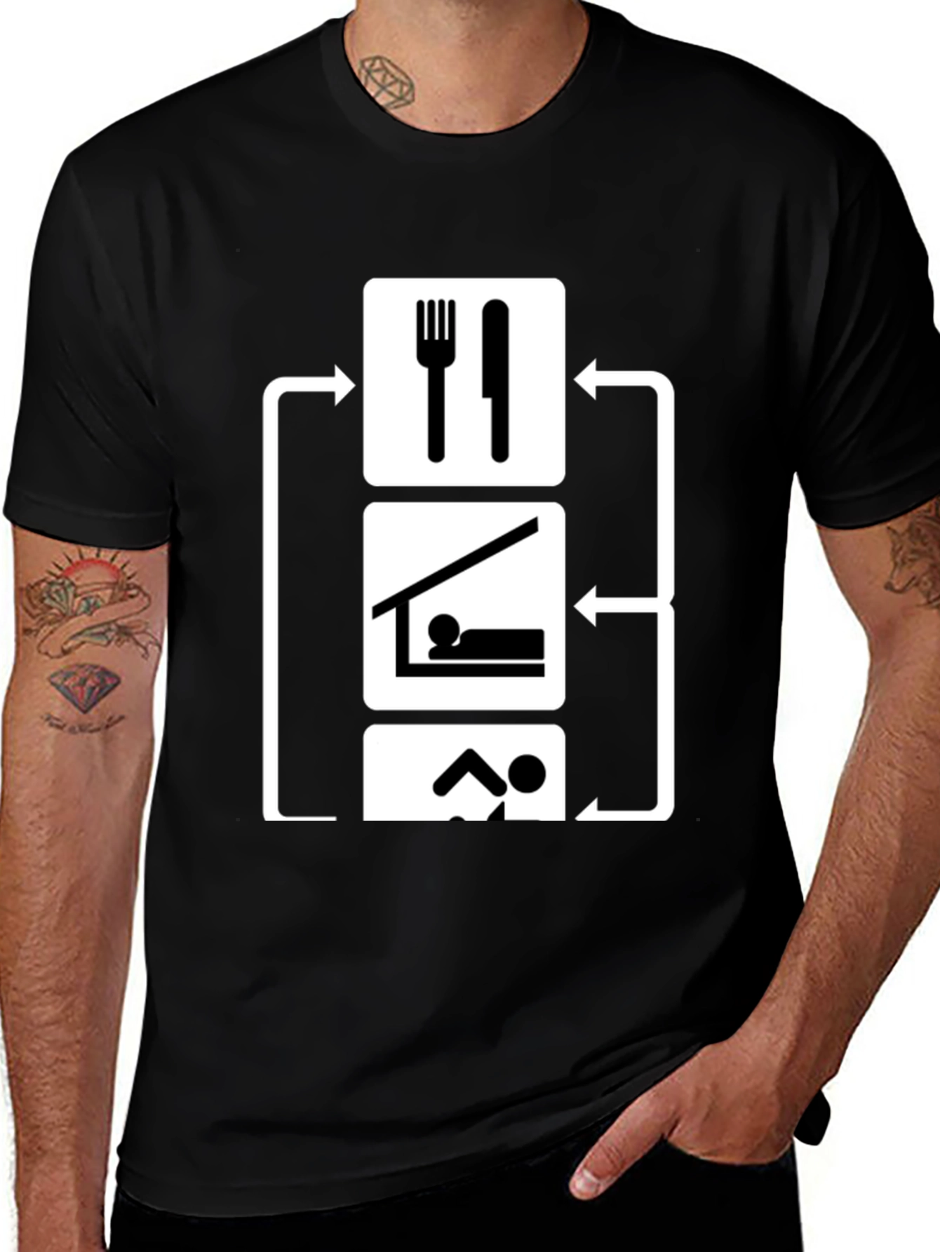 Eat Sleep Swim Repeat Black Graphic T-Shirt