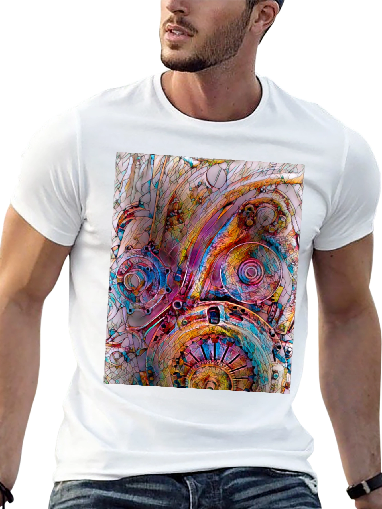 Steampunk Gears Graphic Print Black T-Shirt