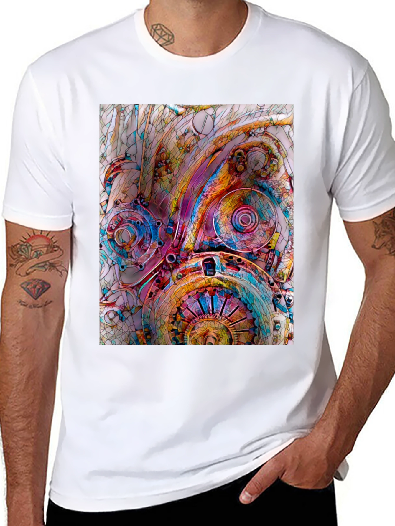 Steampunk Gears Graphic Print Black T-Shirt