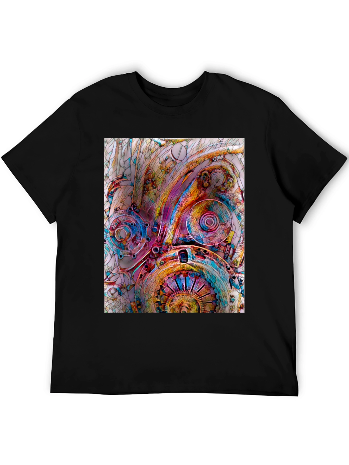 Steampunk Gears Graphic Print Black T-Shirt