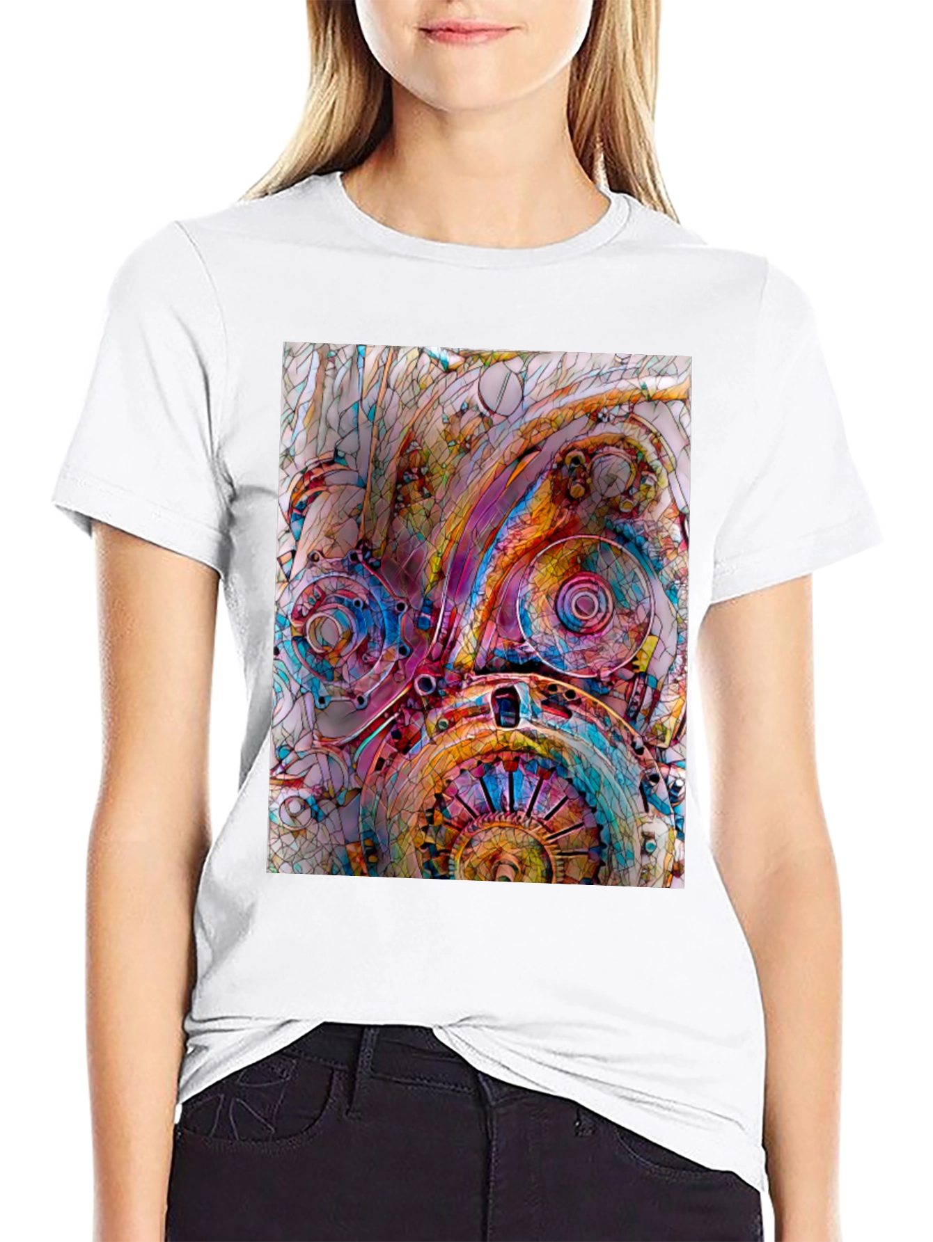 Steampunk Gears Graphic Print Black T-Shirt
