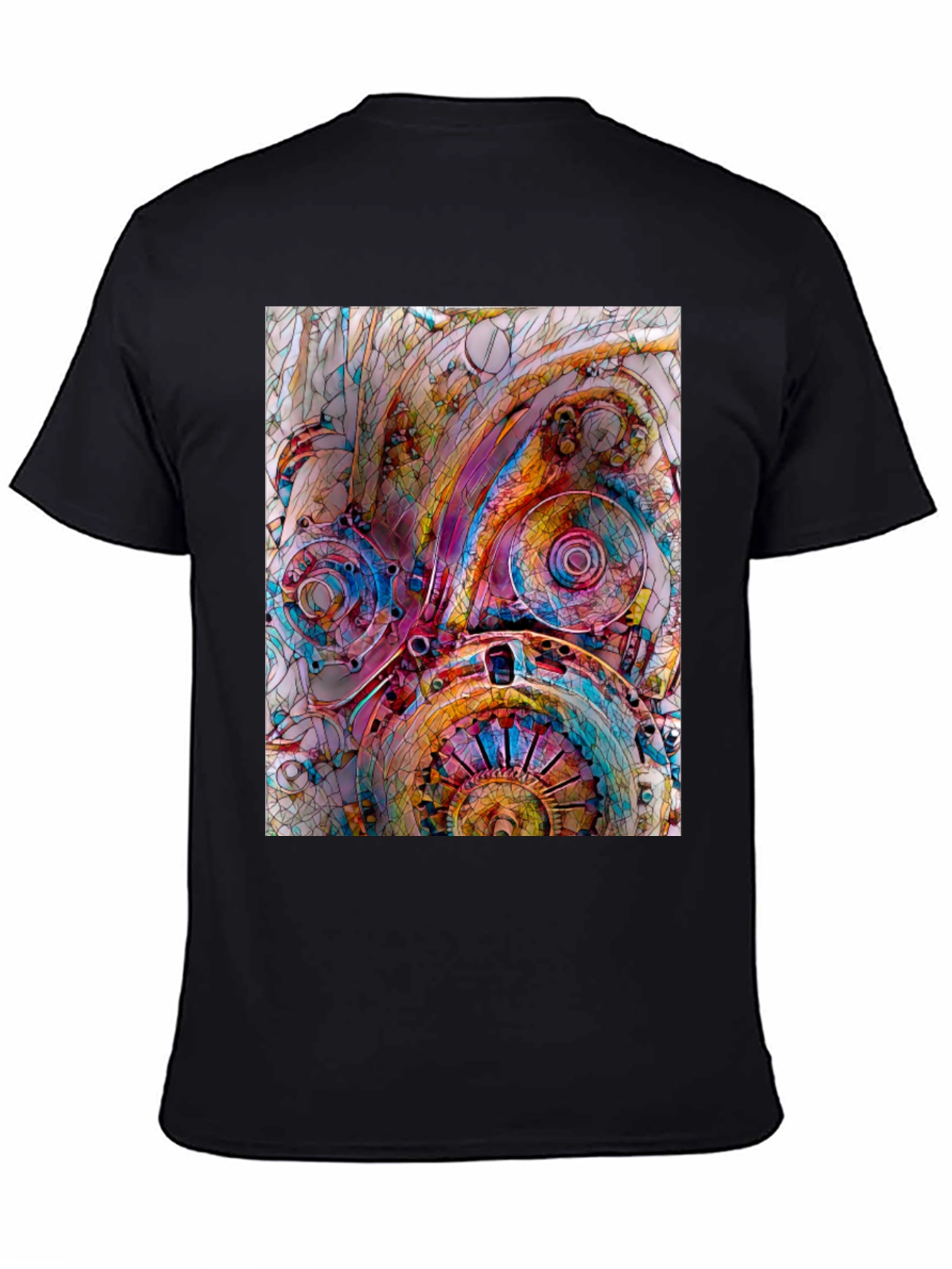 Steampunk Gears Graphic Print Black T-Shirt