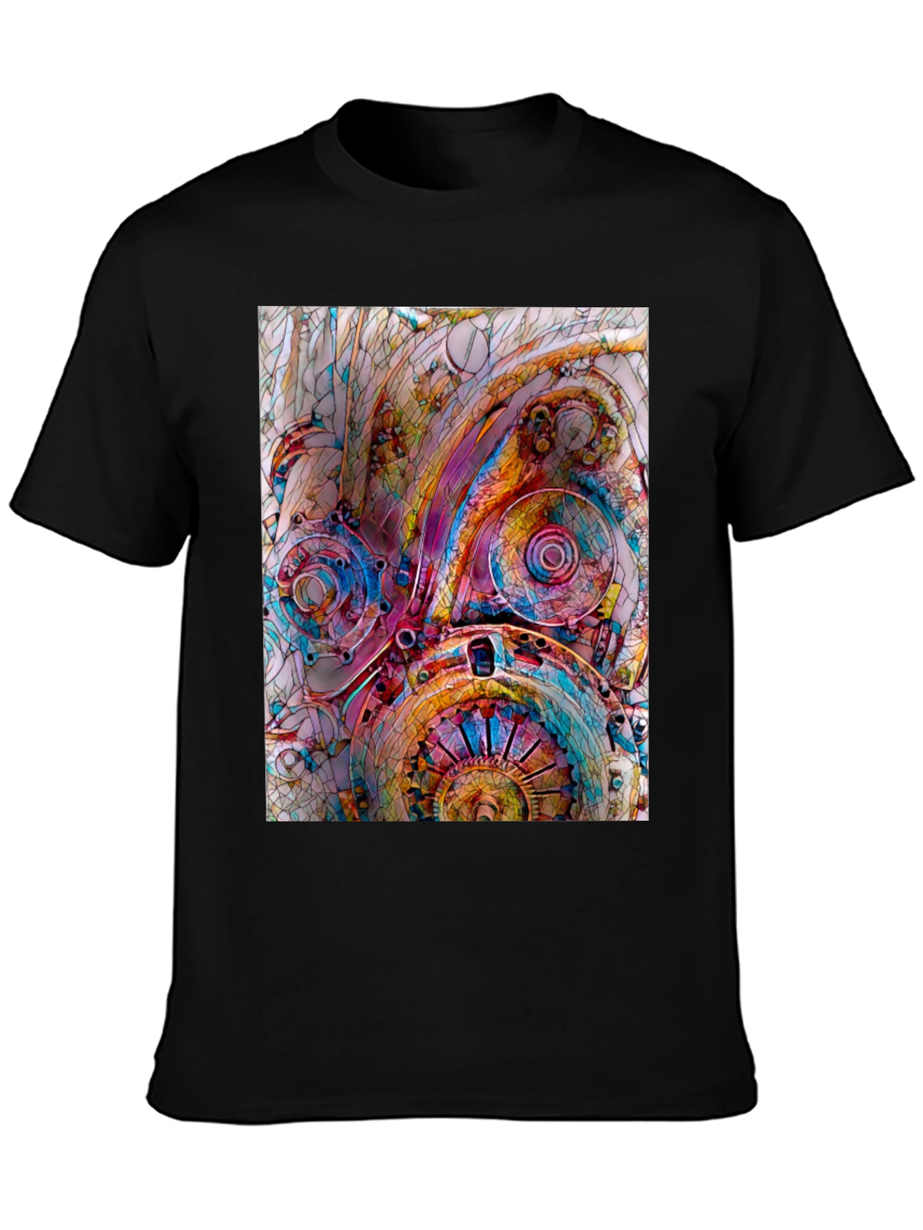 Steampunk Gears Graphic Print Black T-Shirt