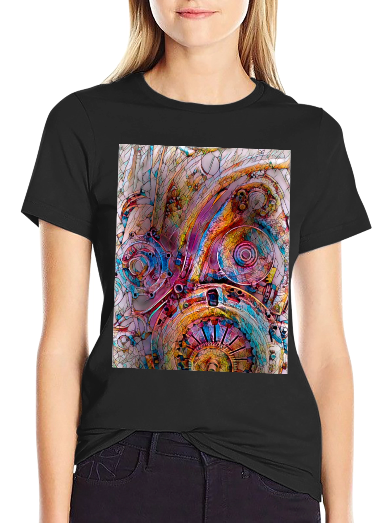 Steampunk Gears Graphic Print Black T-Shirt
