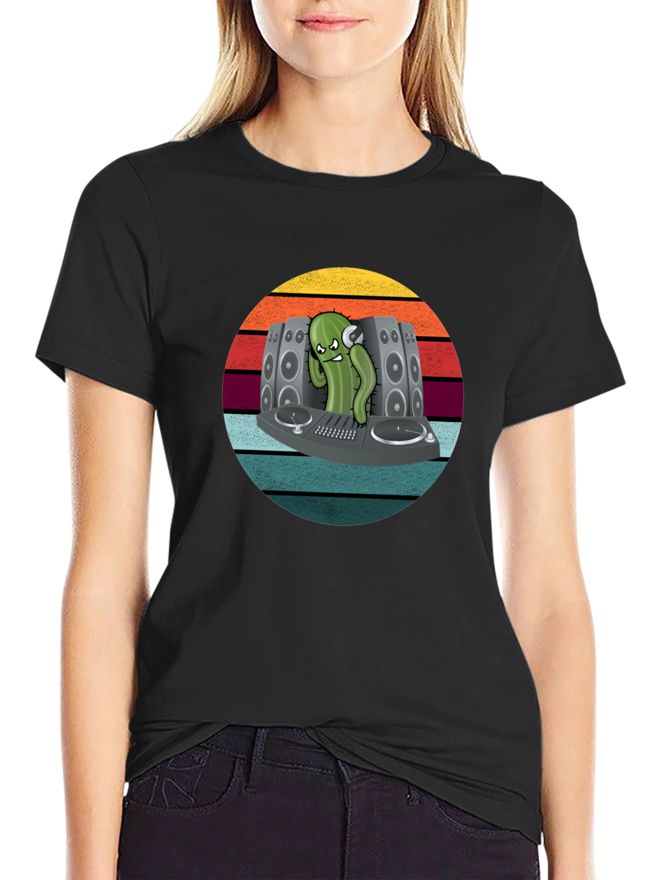 DJ Cactus Graphic T-Shirt - Cool Retro Vibe
