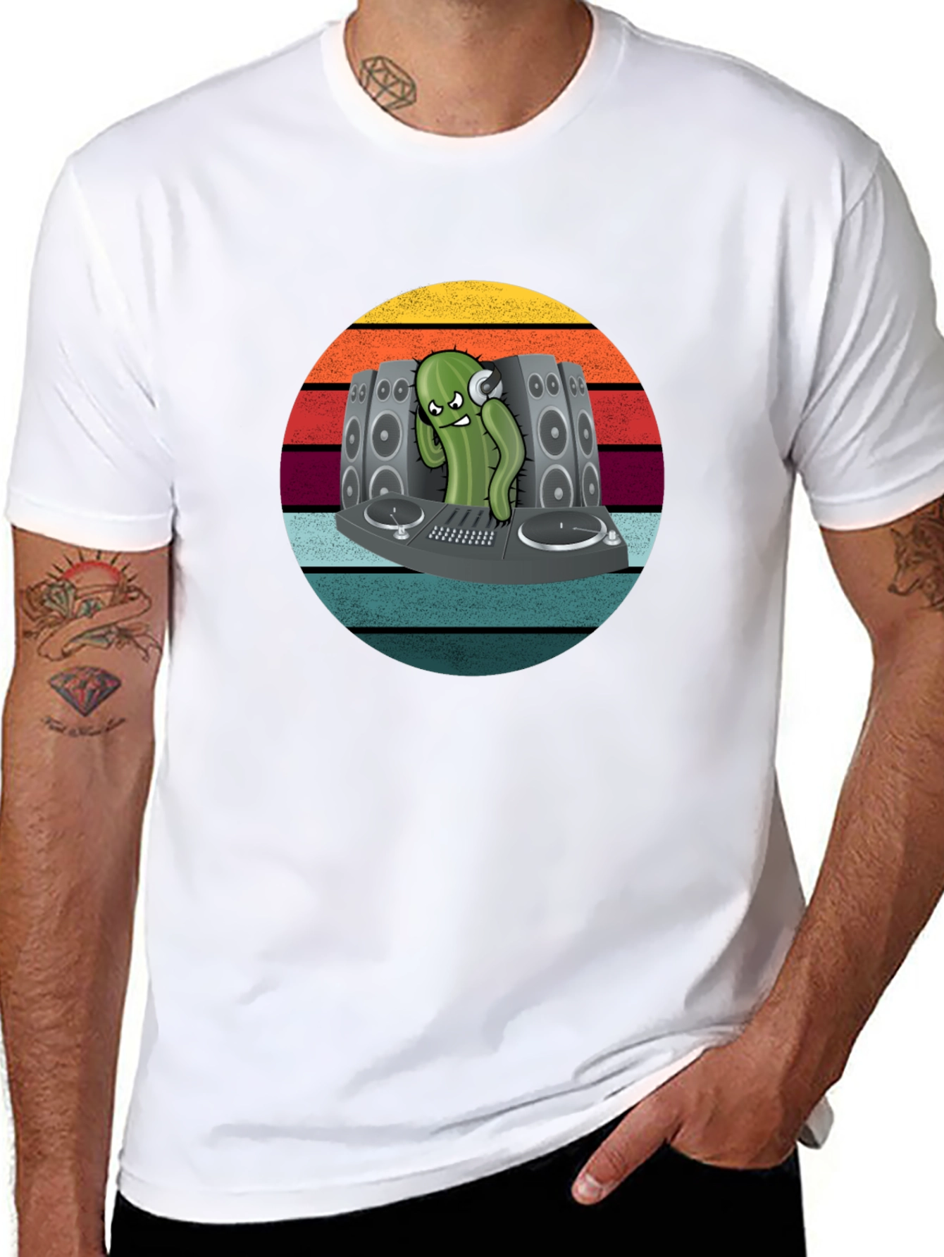 DJ Cactus Graphic T-Shirt - Cool Retro Vibe