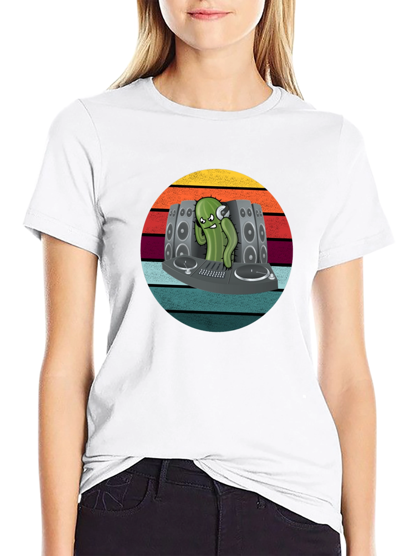 DJ Cactus Graphic T-Shirt - Cool Retro Vibe