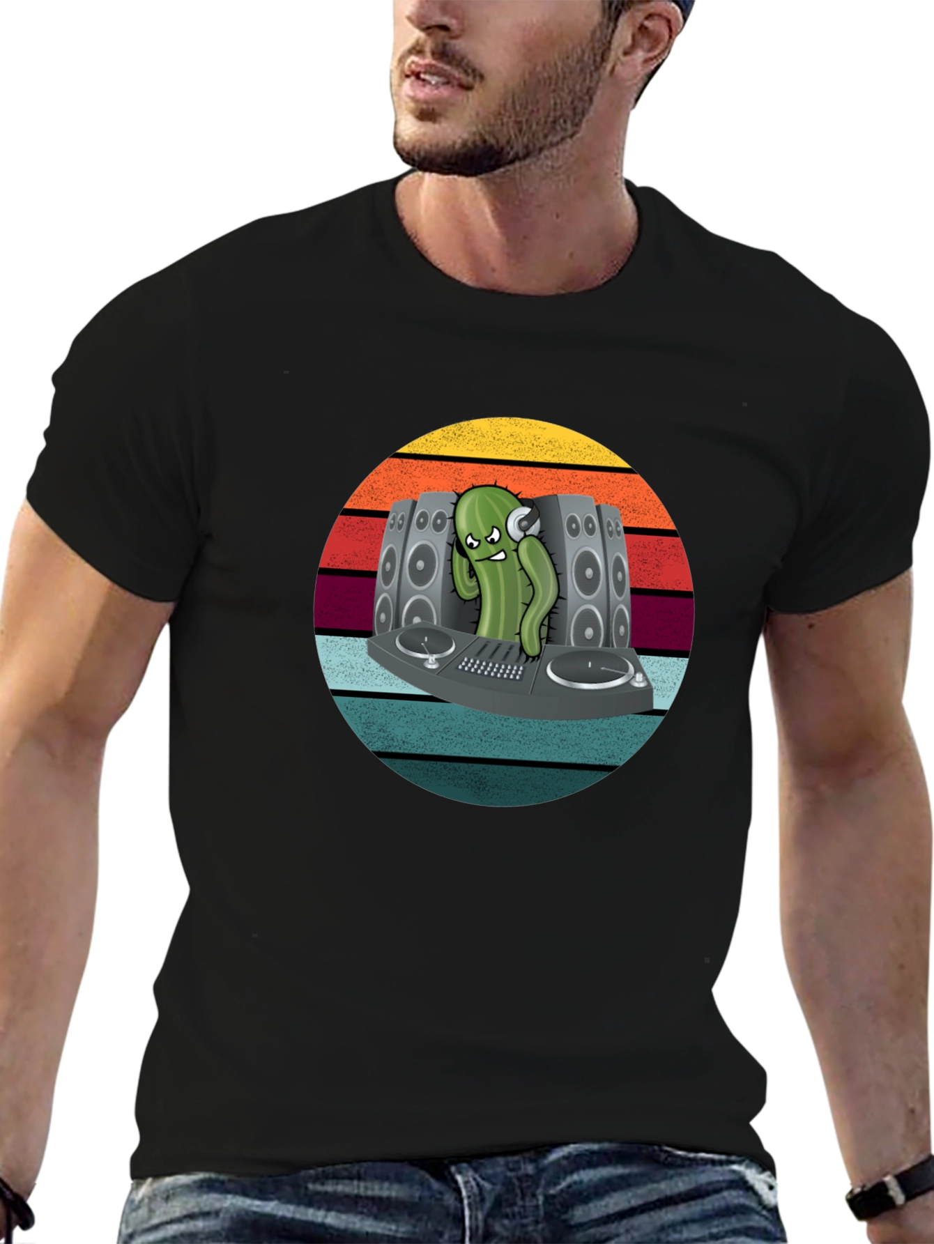 DJ Cactus Graphic T-Shirt - Cool Retro Vibe