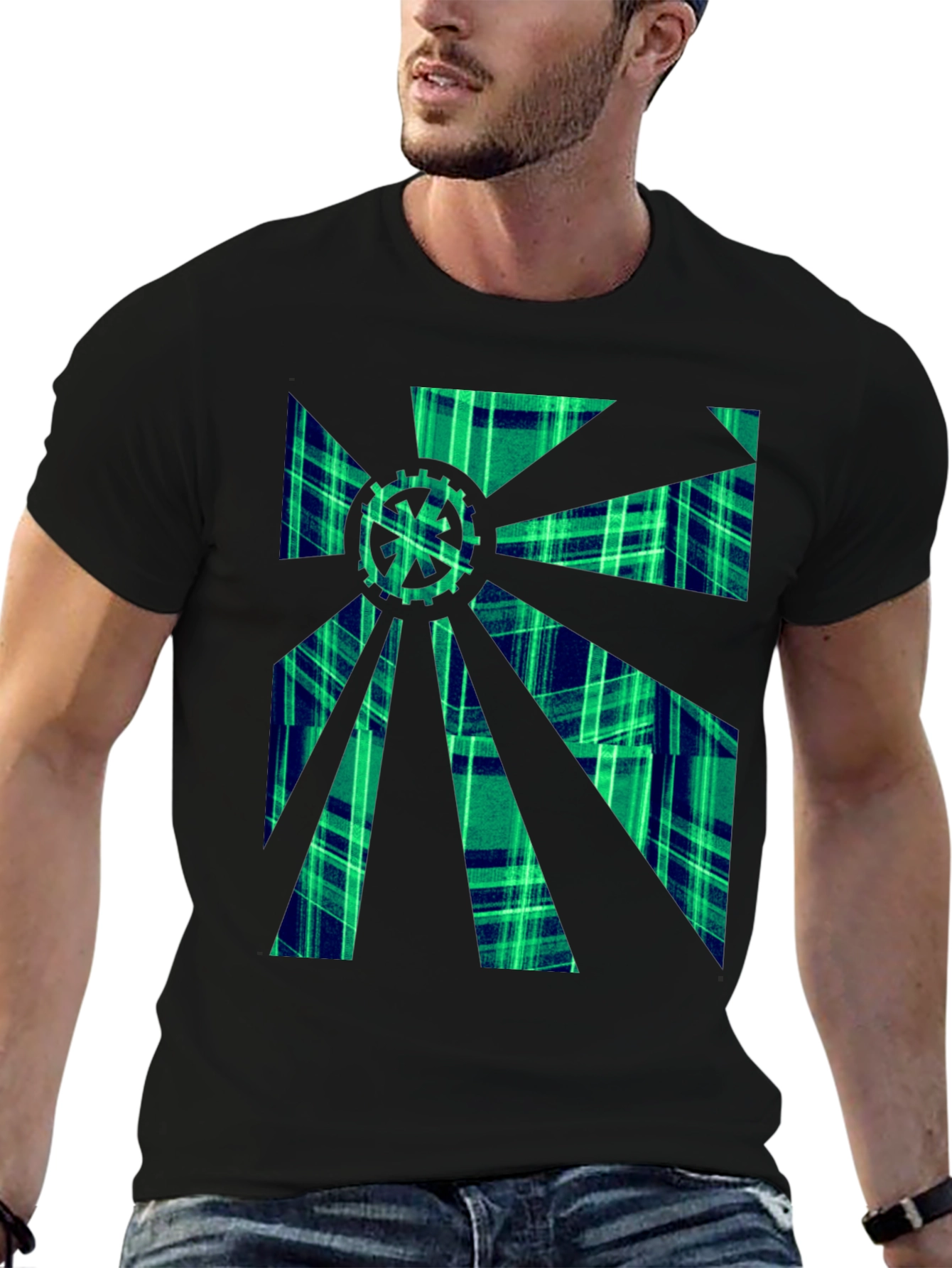 Gearburst Plaid Graphic T-Shirt - Modern Style