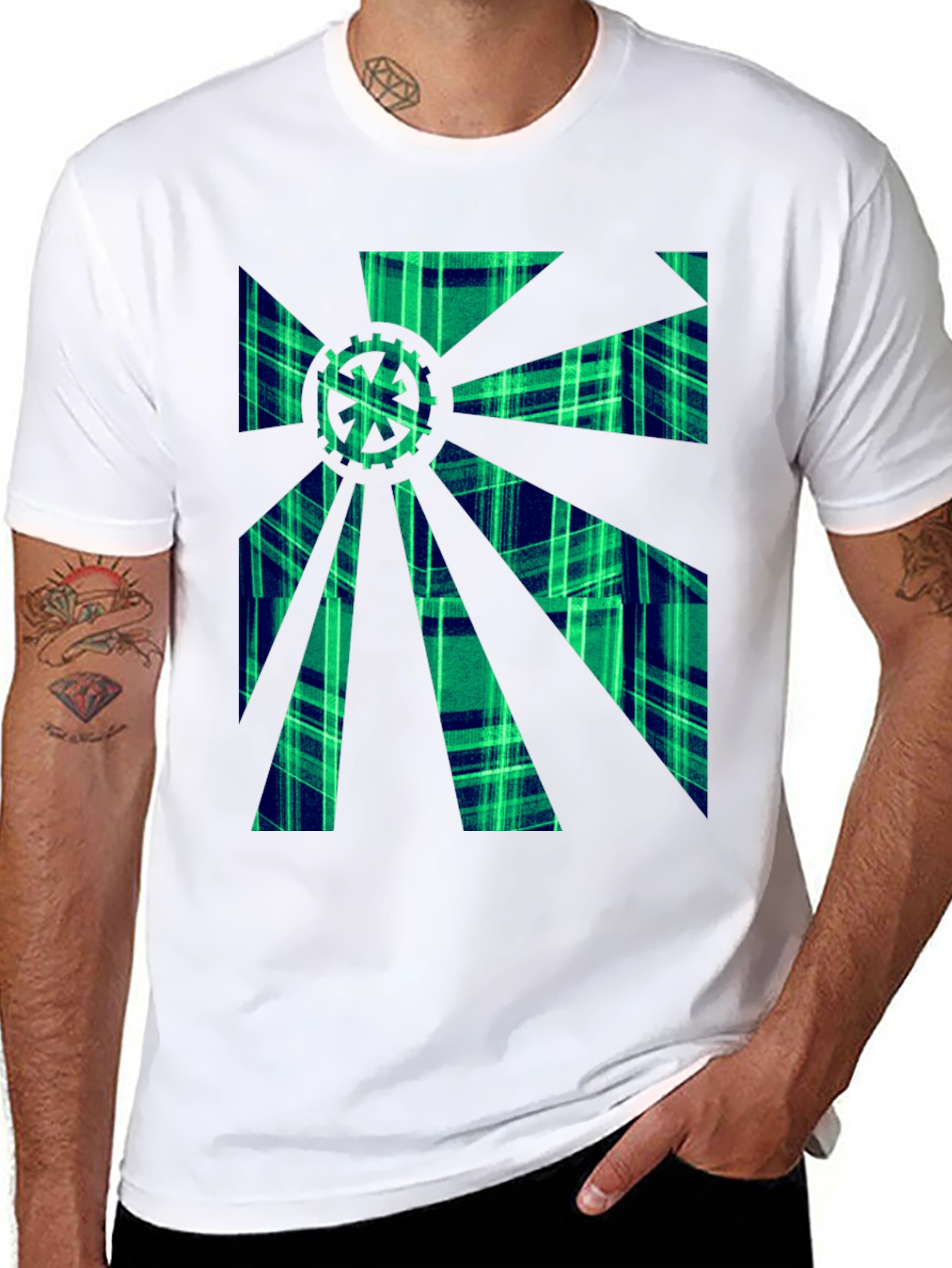 Gearburst Plaid Graphic T-Shirt - Modern Style
