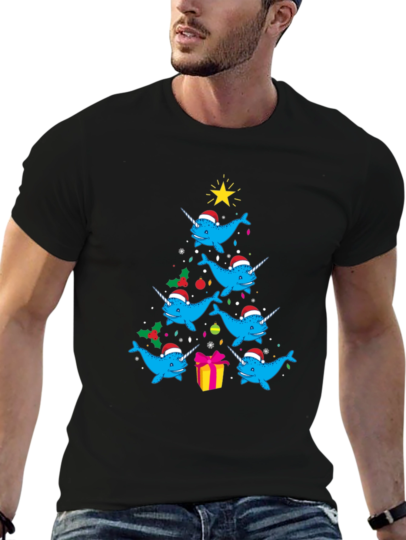 Narwhal Christmas Tree Graphic Tee