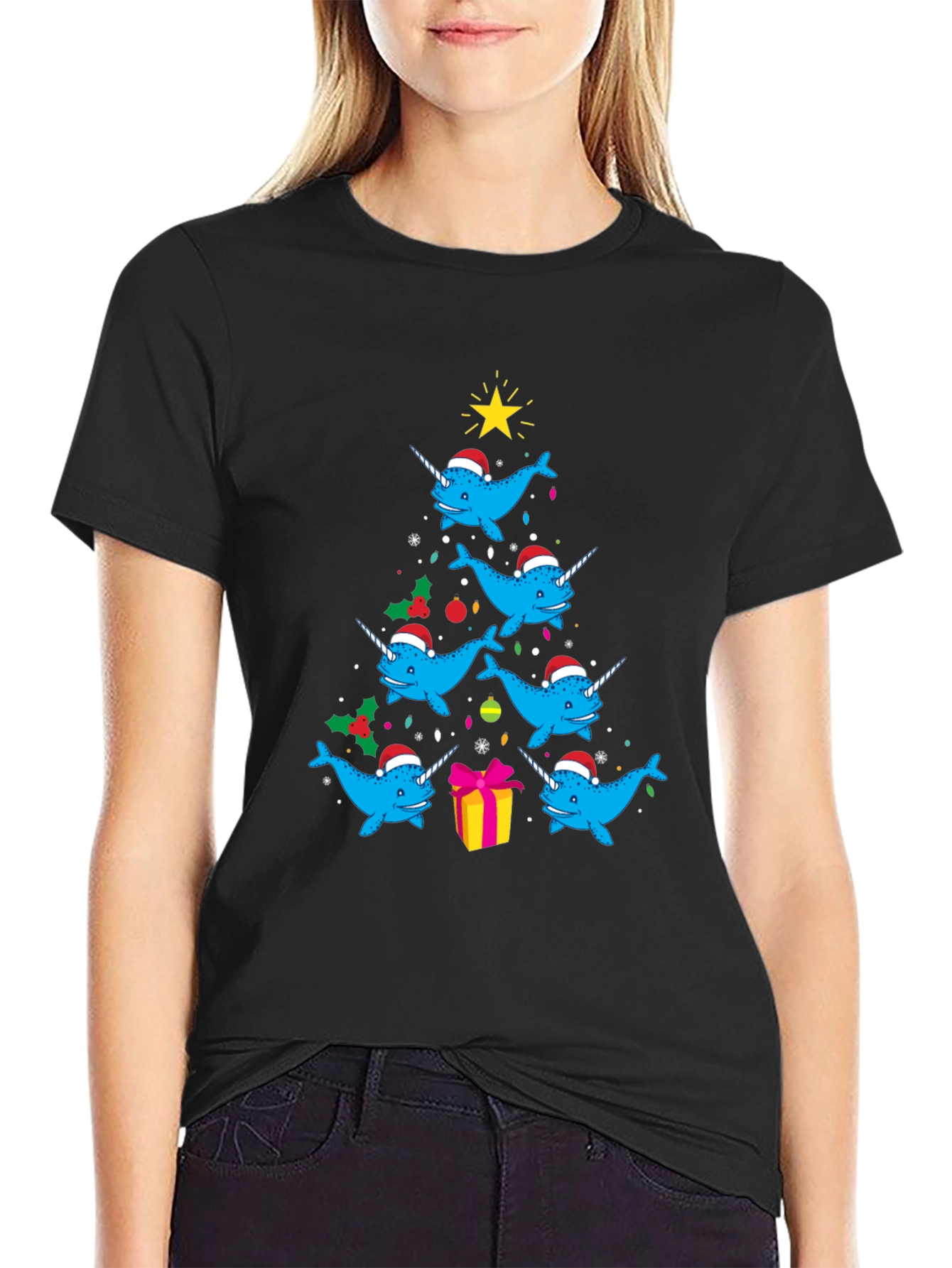 Narwhal Christmas Tree Graphic Tee