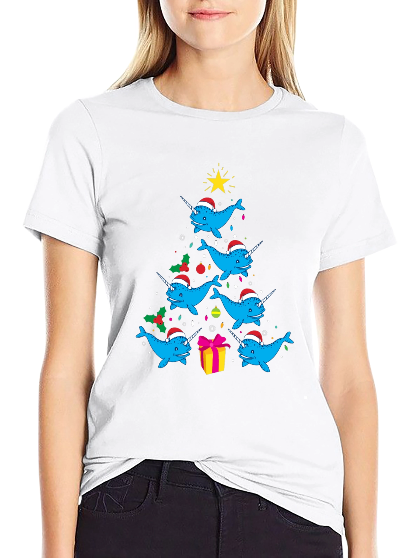 Narwhal Christmas Tree Graphic Tee