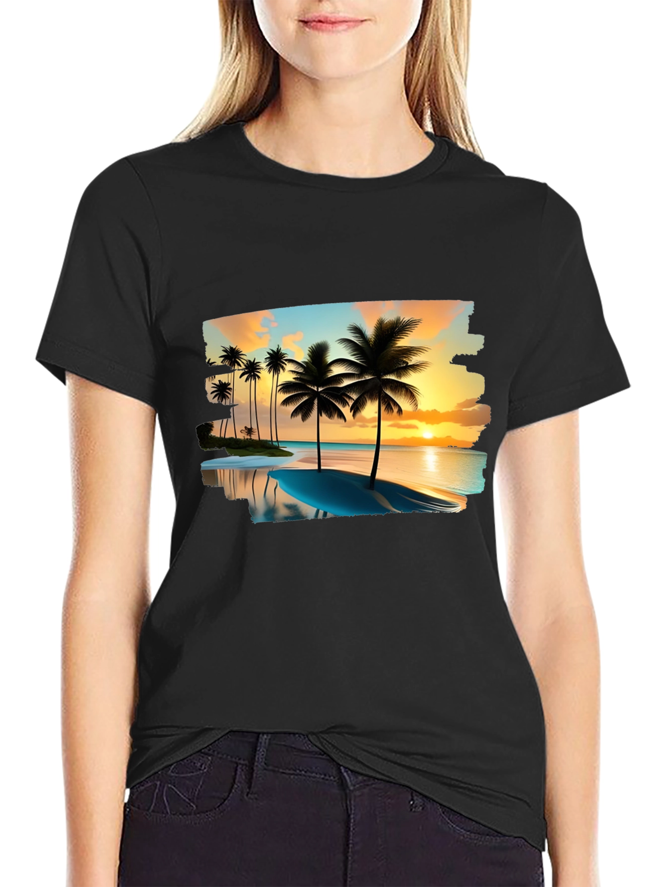 Tropical Palm Tree Sunset Graphic T-Shirt