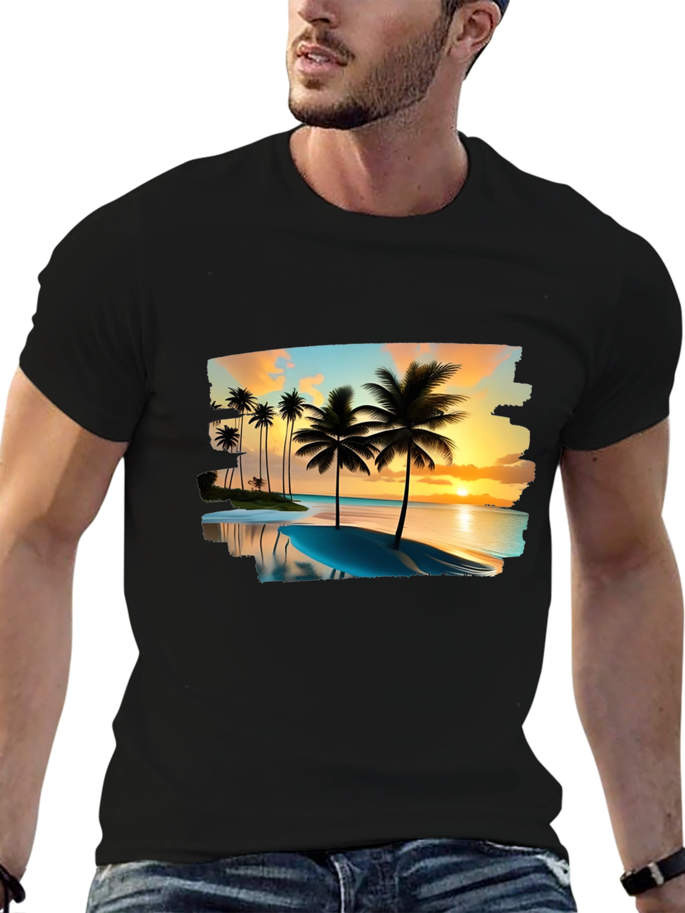 Tropical Palm Tree Sunset Graphic T-Shirt