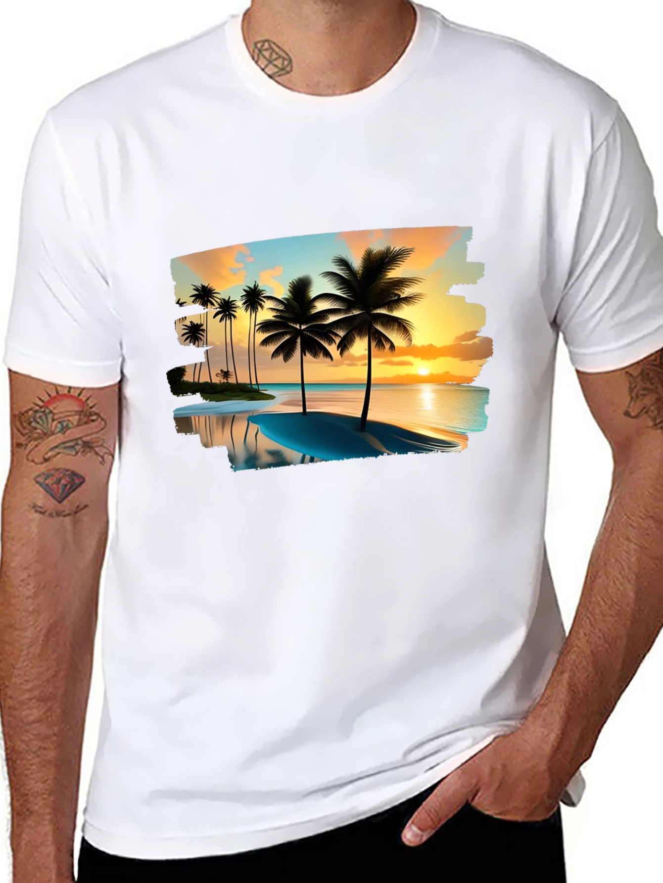 Tropical Palm Tree Sunset Graphic T-Shirt