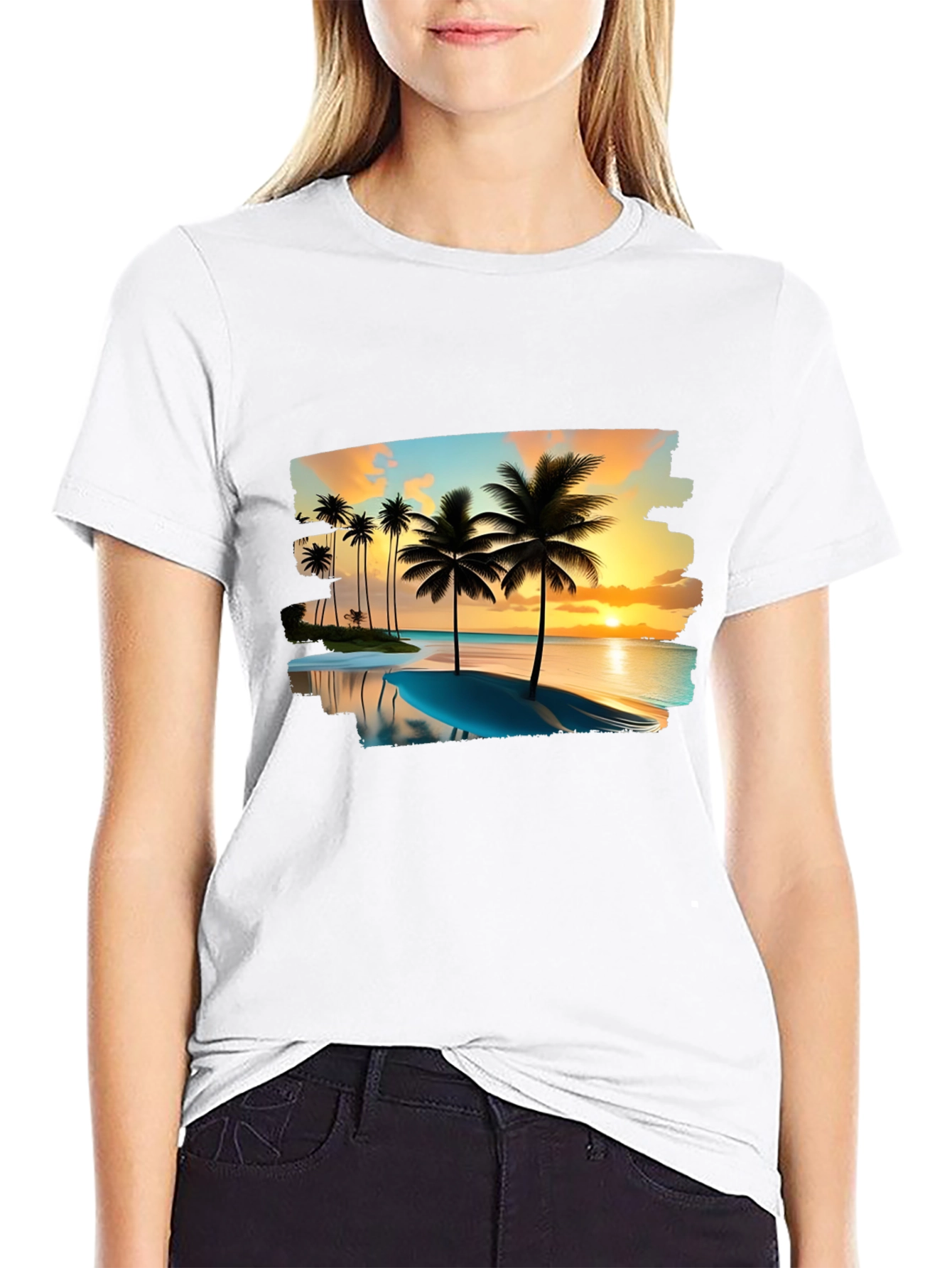 Tropical Palm Tree Sunset Graphic T-Shirt
