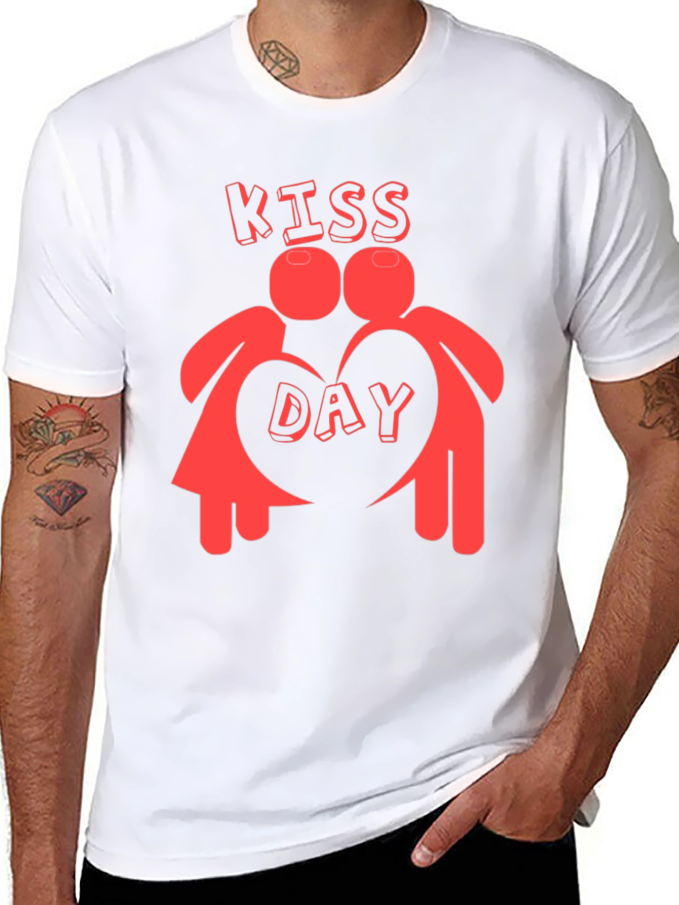Kiss Day Black Graphic T-Shirt Valentines Day Gift
