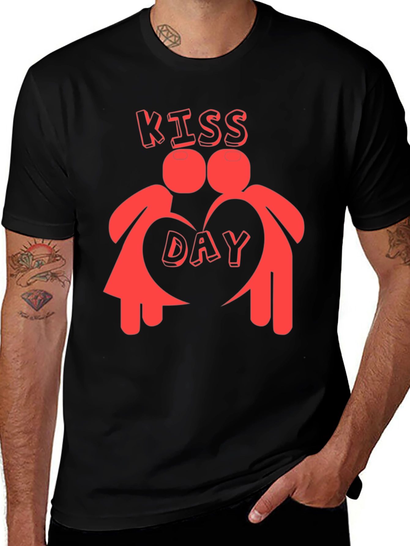 Kiss Day Black Graphic T-Shirt Valentines Day Gift