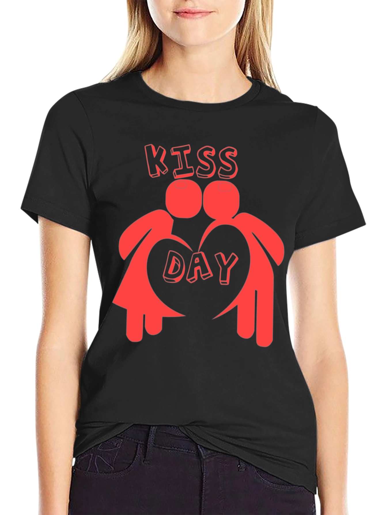 Kiss Day Black Graphic T-Shirt Valentines Day Gift