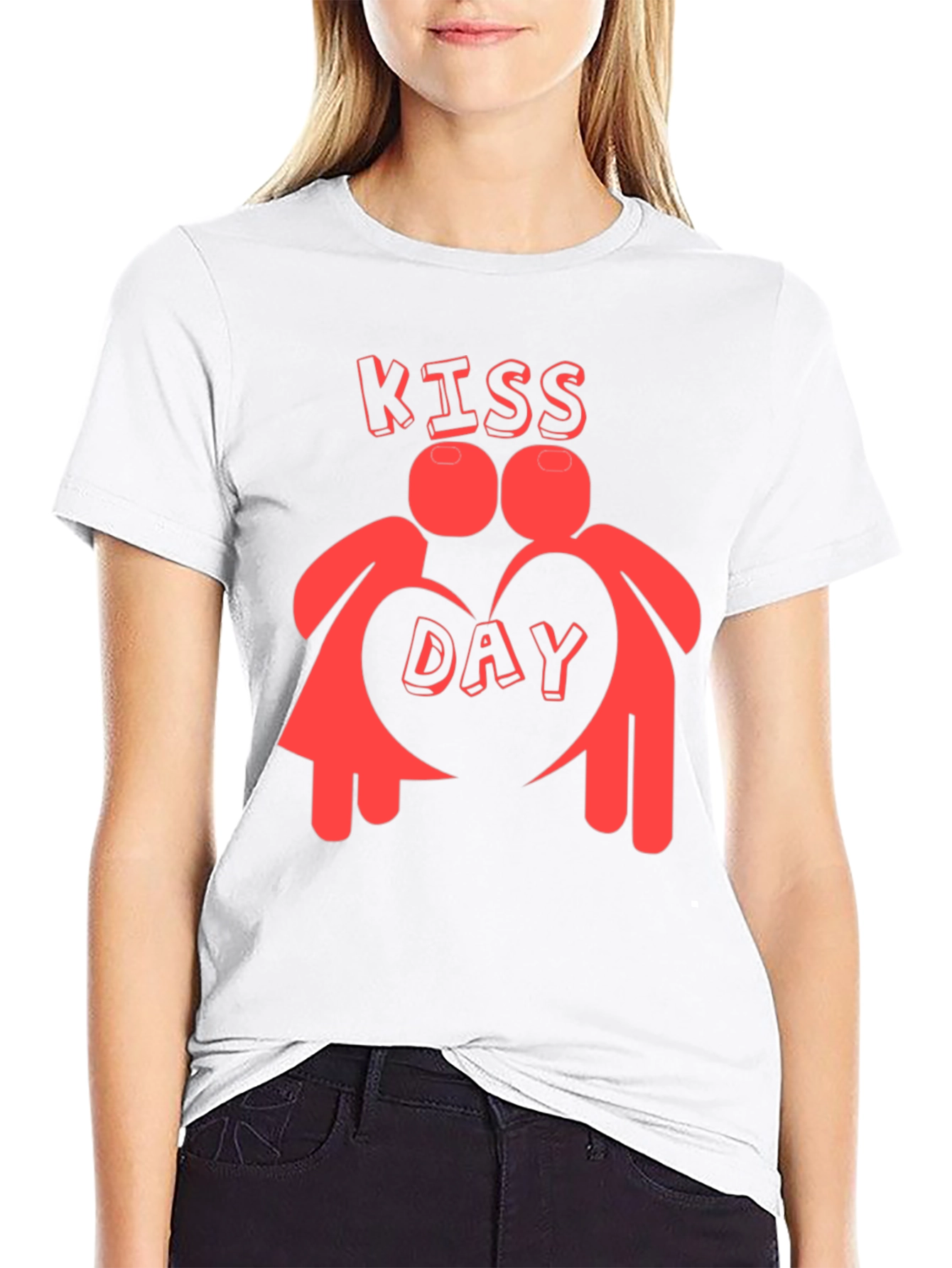 Kiss Day Black Graphic T-Shirt Valentines Day Gift