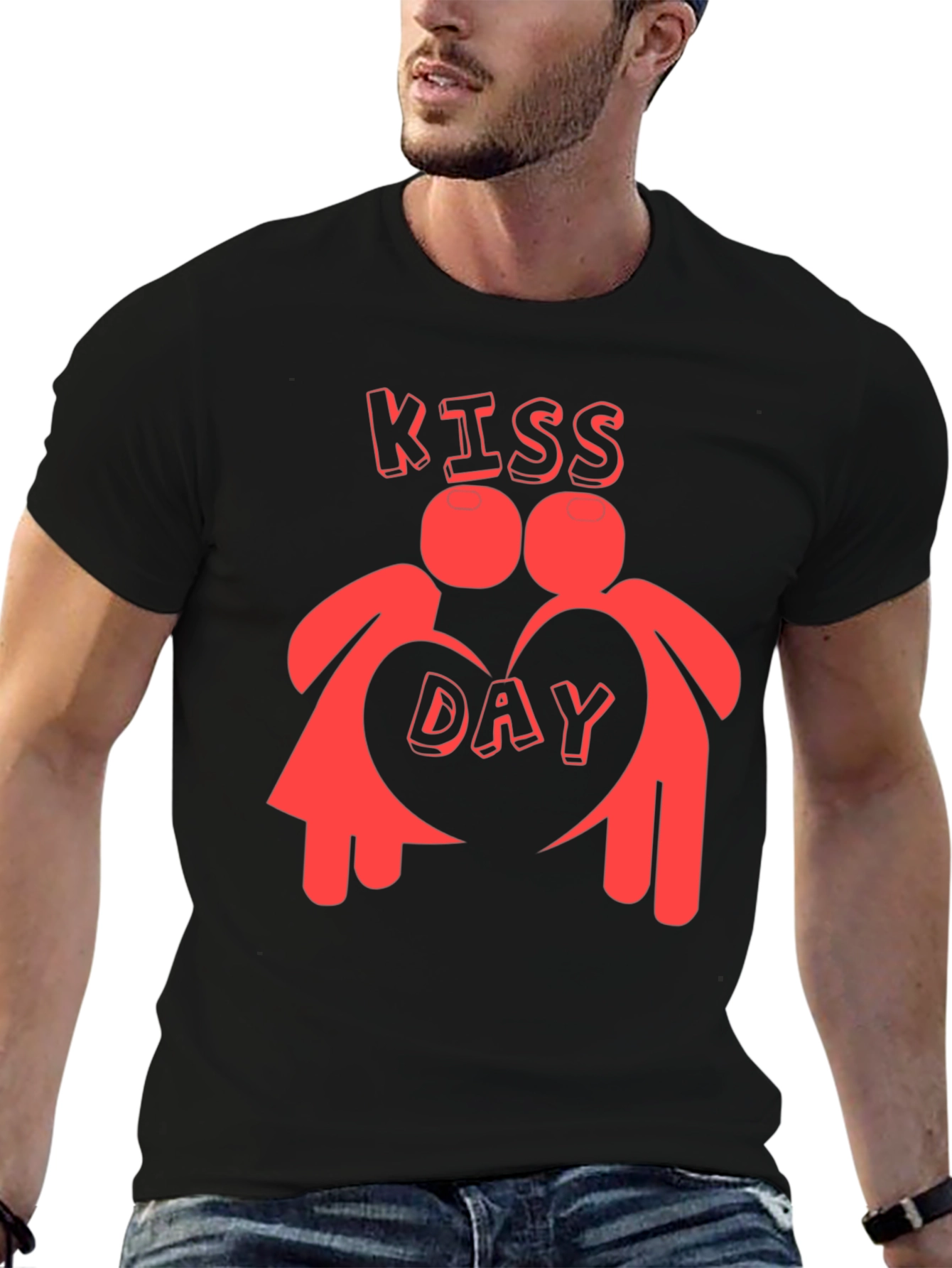 Kiss Day Black Graphic T-Shirt Valentines Day Gift
