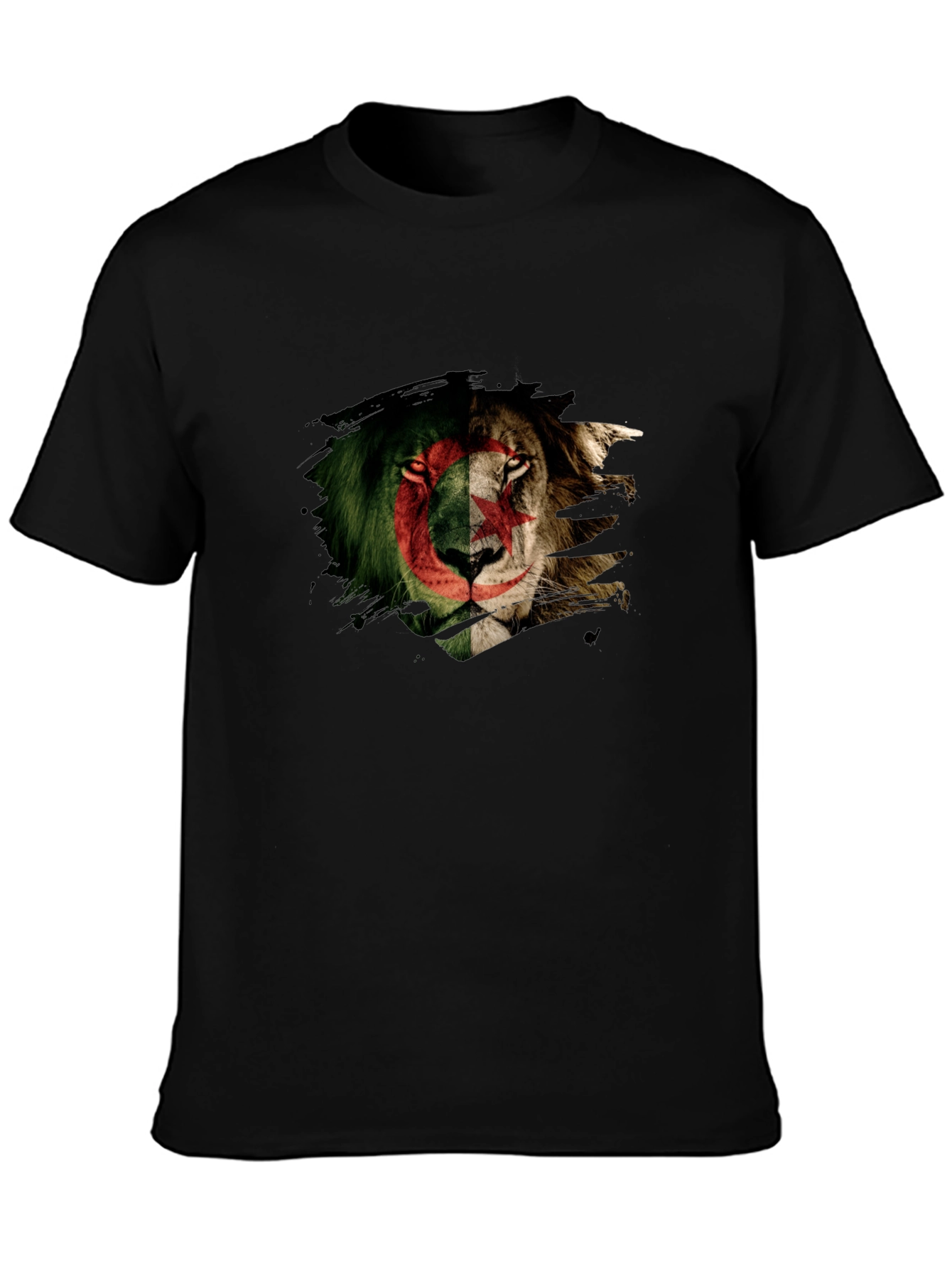 Algeria Flag Lion Graphic Black T-Shirt