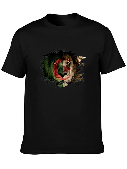 Algeria Flag Lion Graphic Black T-Shirt