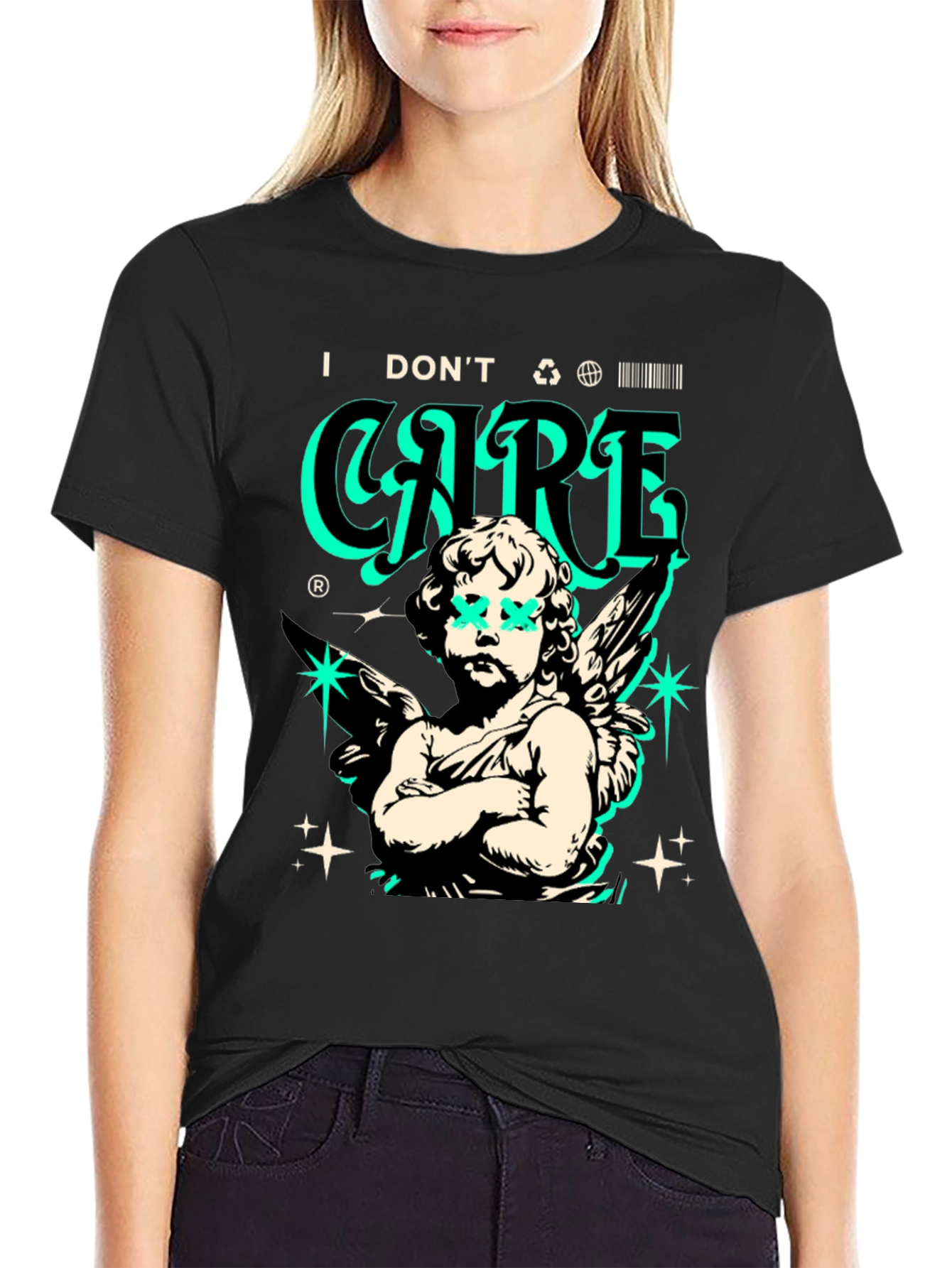 Edgy Angel Graphic T-Shirt - Black Cotton Tee