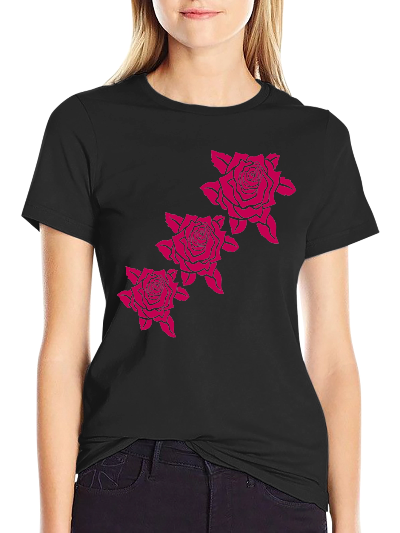 Mens Black Tee with Rose Graphic
