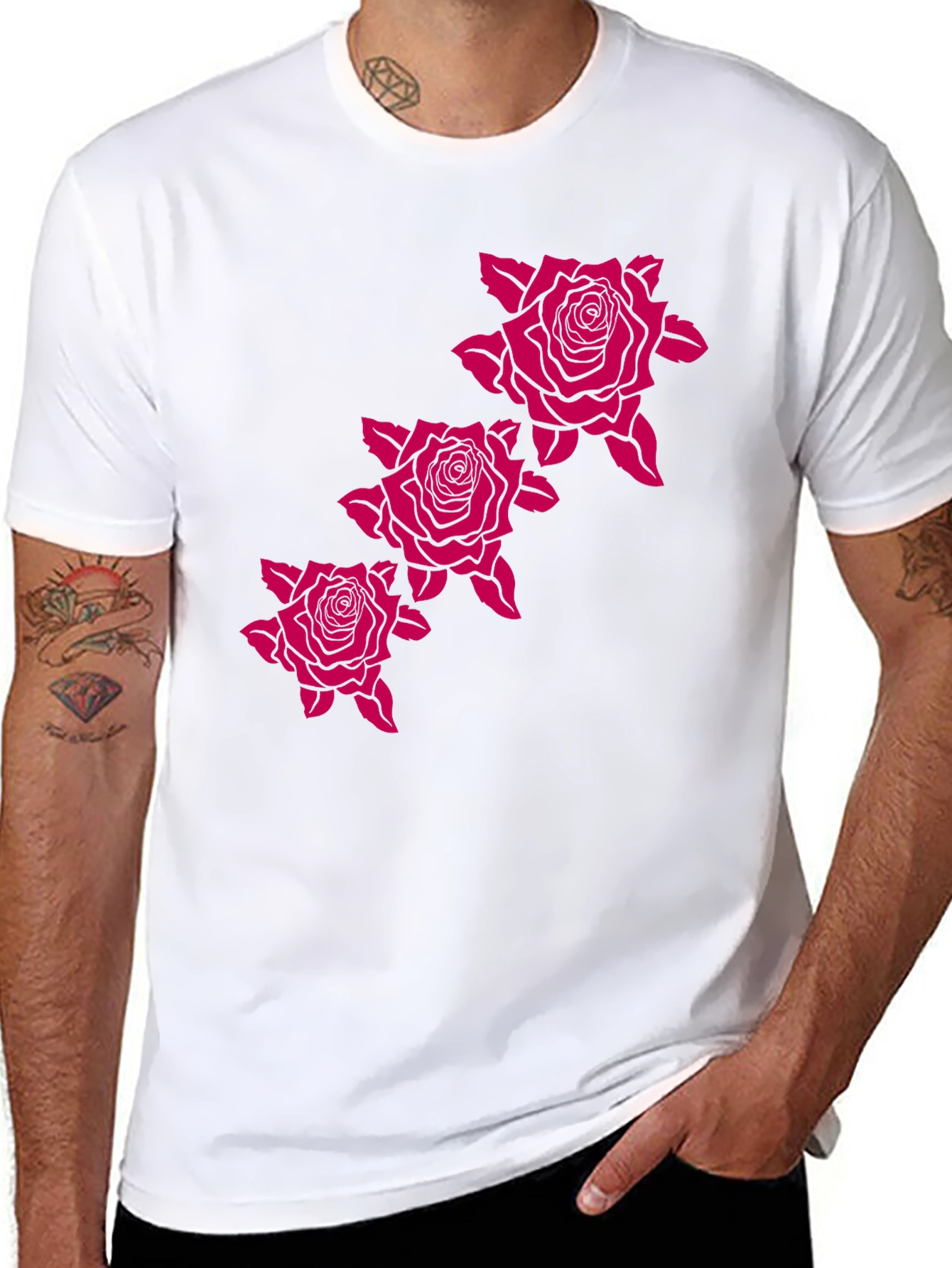 Mens Black Tee with Rose Graphic