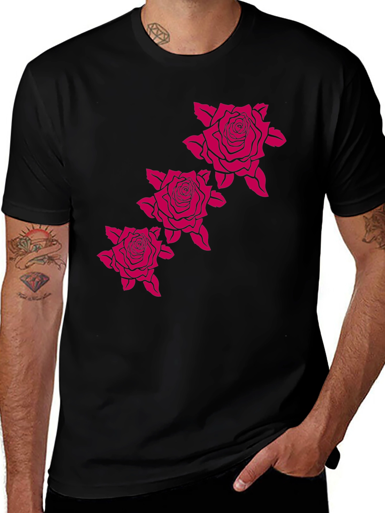Mens Black Tee with Rose Graphic