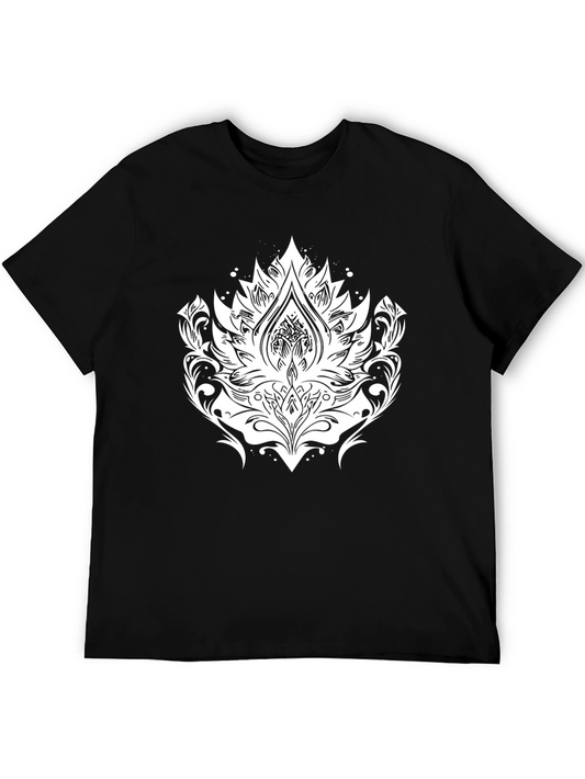Black Tee with White Lotus Graphic Print