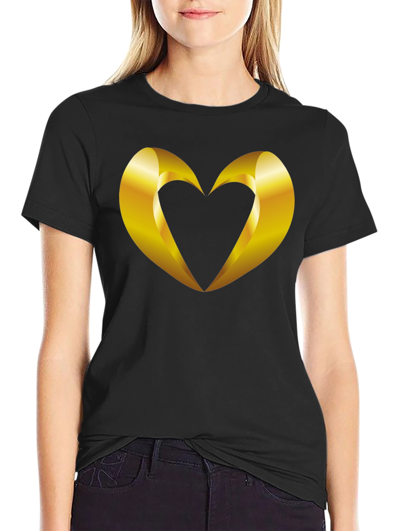 Golden Heart Graphic Tee - Stylish Mens Black T-Shirt