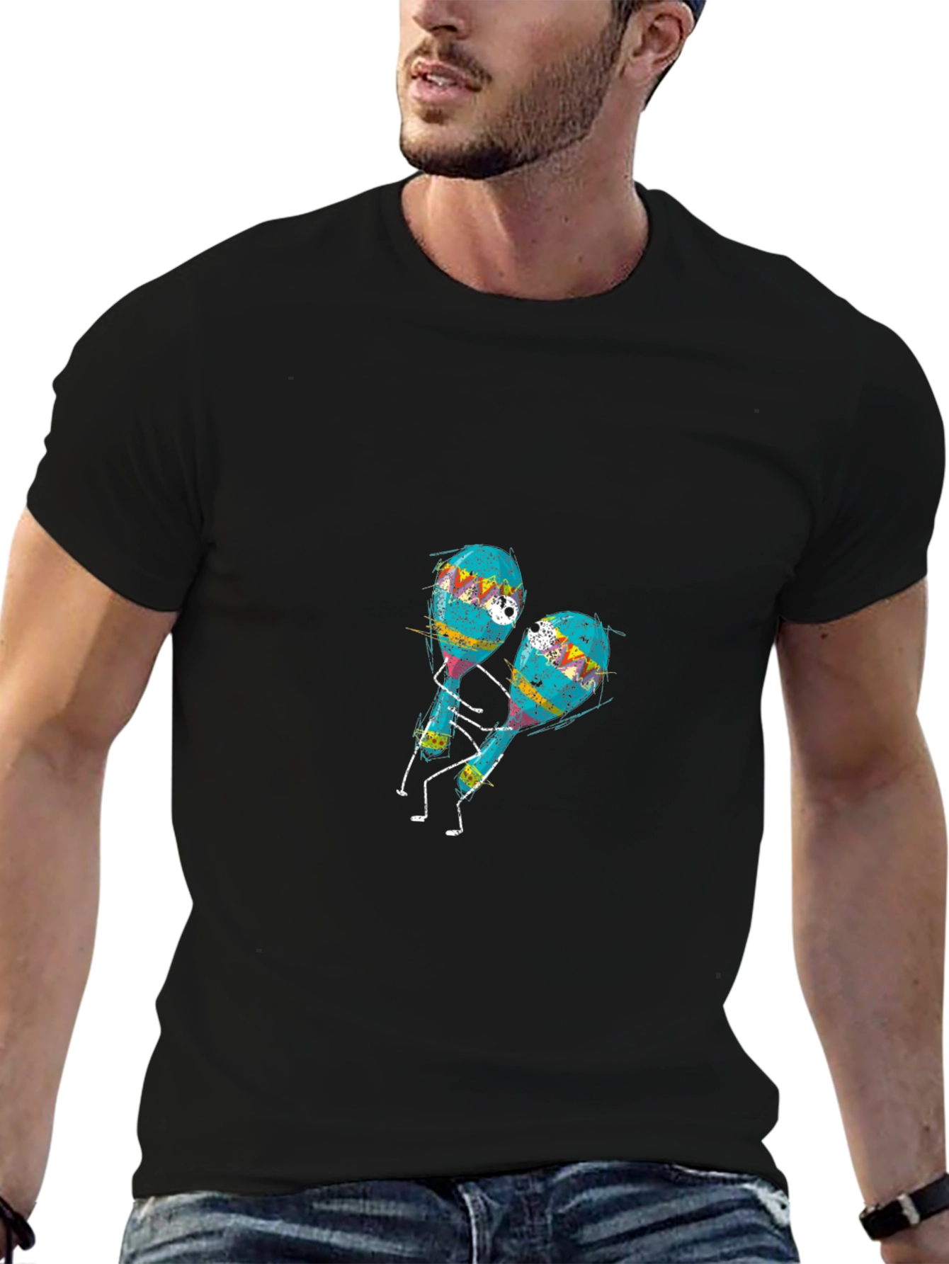 Dancing Maracas Graphic Tee - Black Cotton T-Shirt