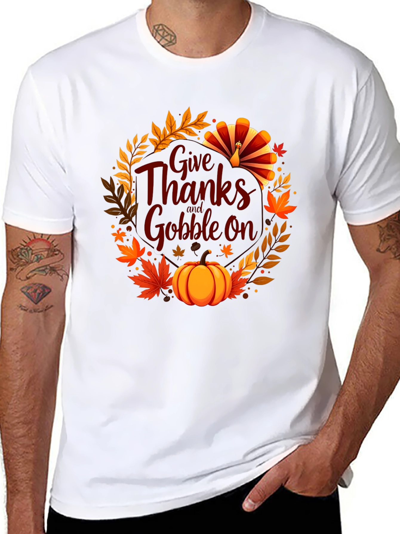 Thanksgiving Give Thanks Gobble On Black T-Shirt