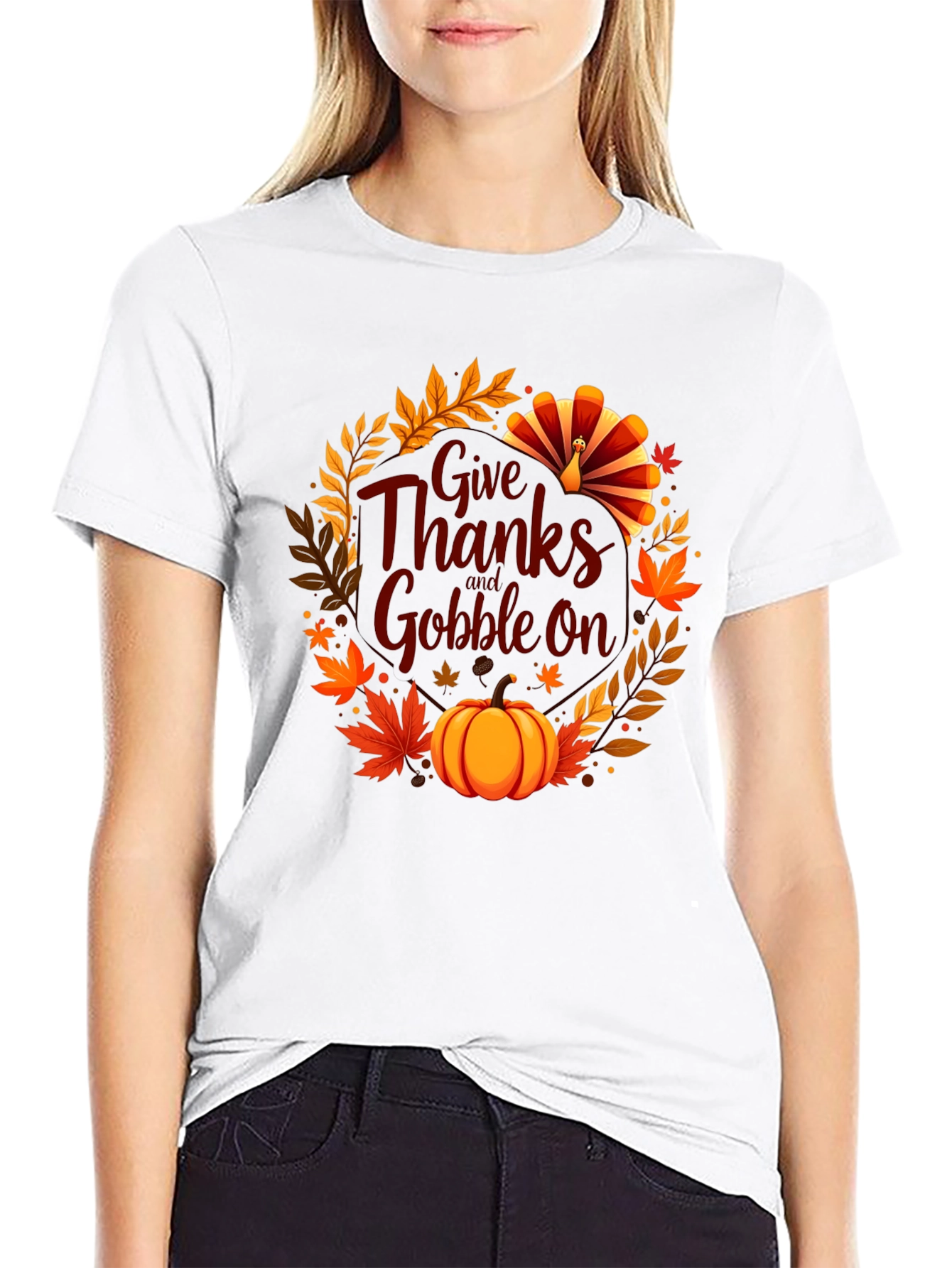 Thanksgiving Give Thanks Gobble On Black T-Shirt