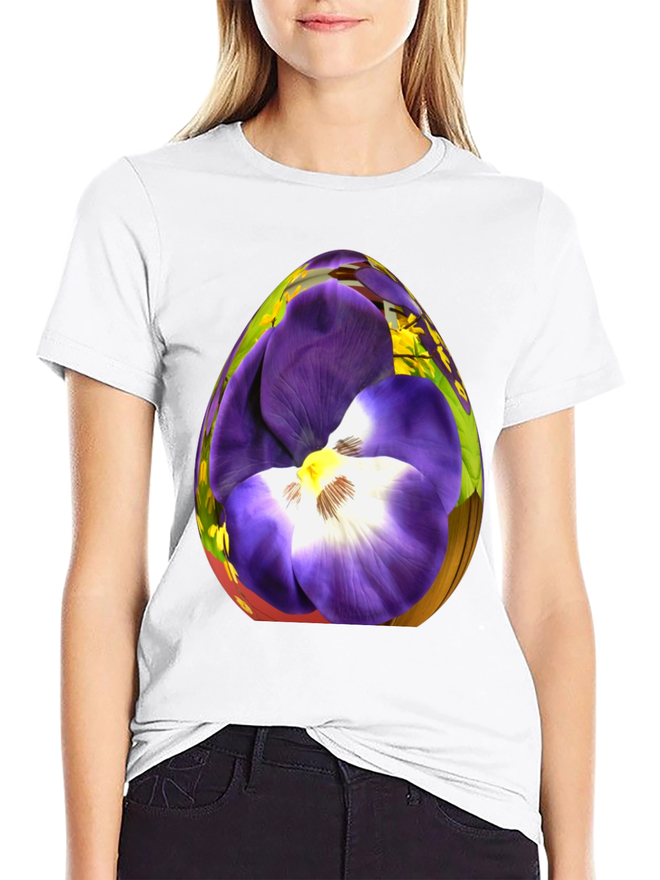 Floral Egg Graphic Black T-Shirt