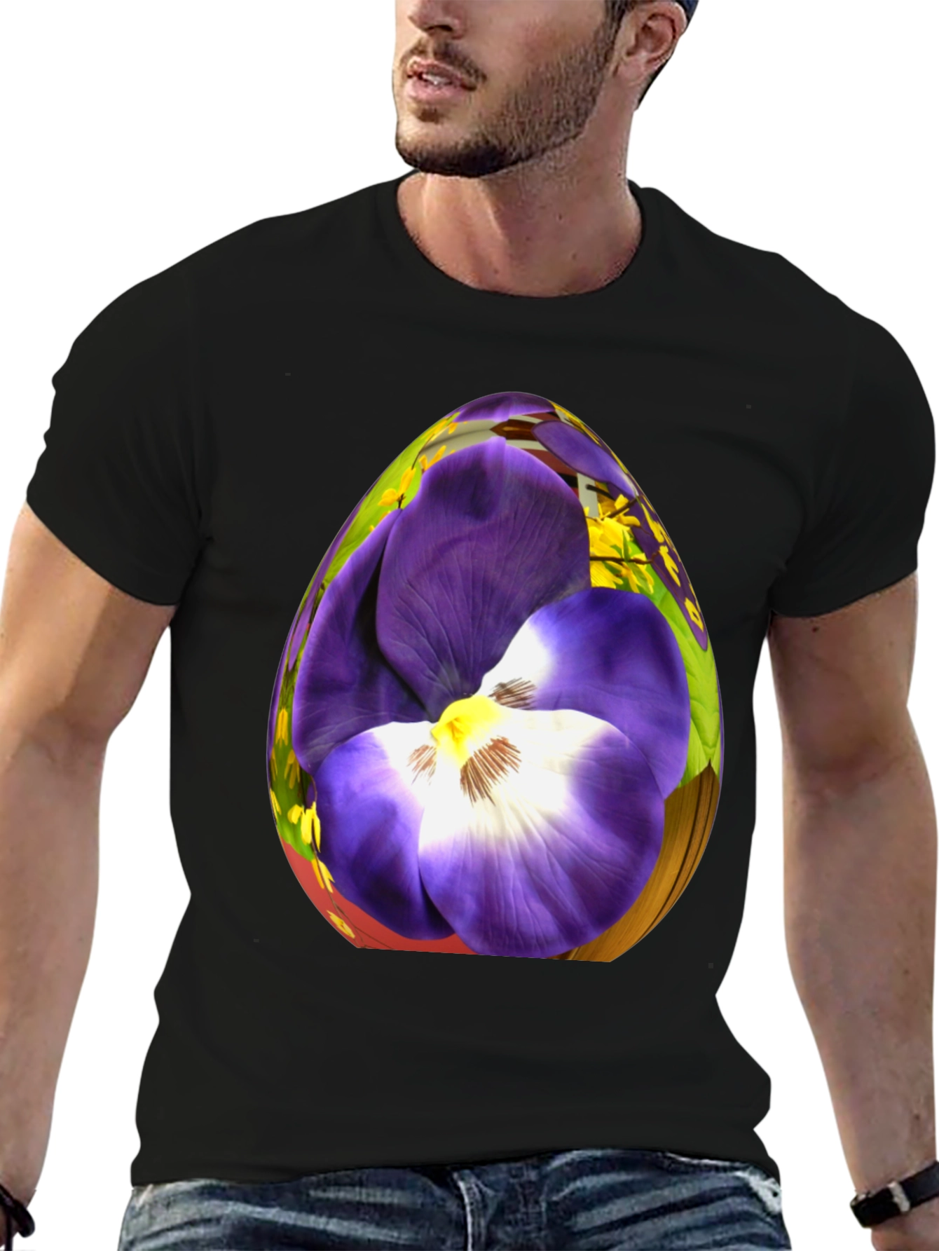Floral Egg Graphic Black T-Shirt